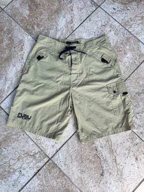 FUBU Sport Vintage 90s Nylon Cargo Board Shorts Olive Green Size 36
